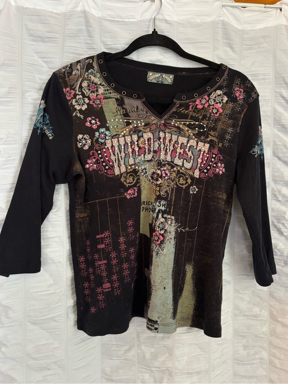 90’s rhinestone 3/4 sleeve top